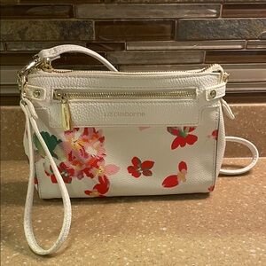 Liz Claiborne White and Red Floral Crossbody With Wrist Handle